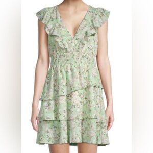 Floral‎ Mini Dress Cottagecore Feminine Chic Romantic Garden Ruffles Smocked NWT